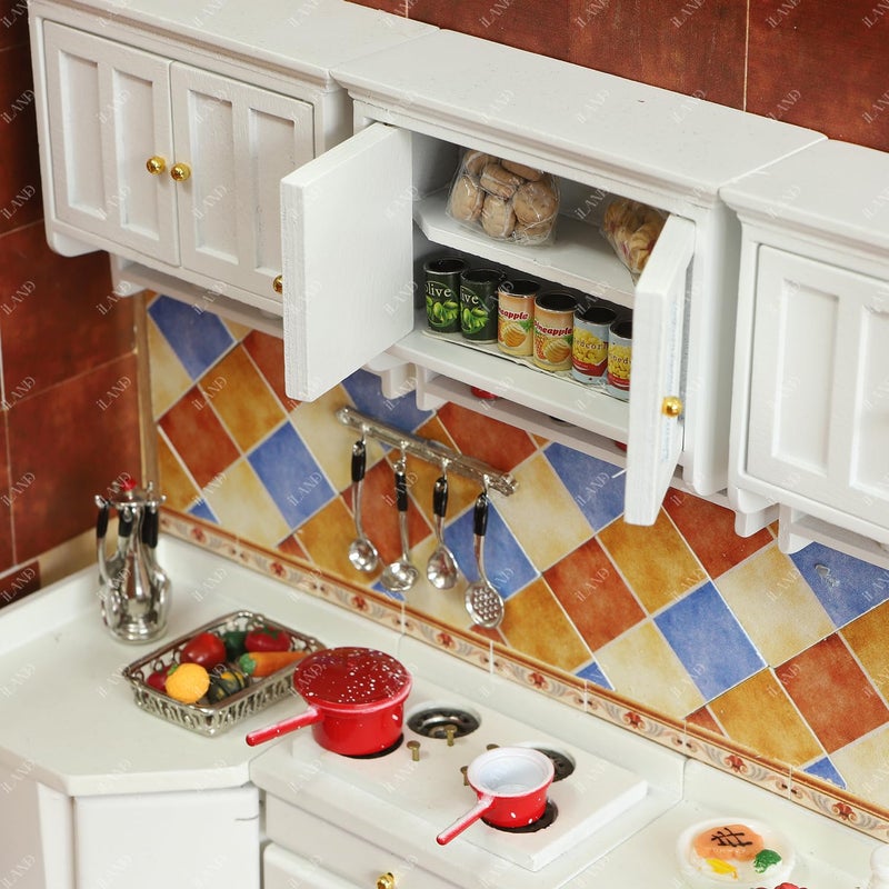 iLAND Dollhouse Furniture on 1/12 Scale, Dollhouse Kitchen Cabinet Miniature Shelf in Modern Country Style White - Image 4